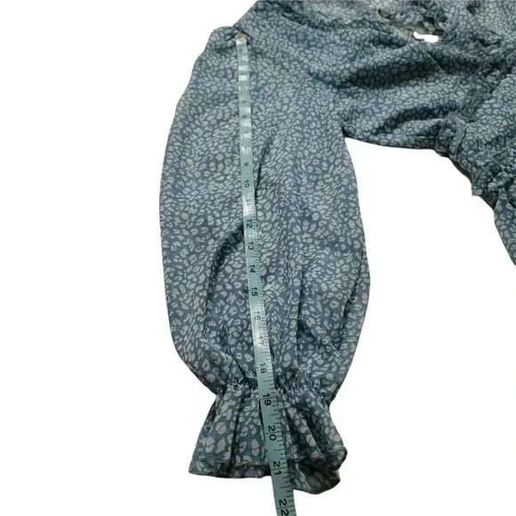 Womens Spring Summer Deep V Neck Ruffle Long Sleeve Floral Print Mini Dress Sz S - Picture 8 of 12